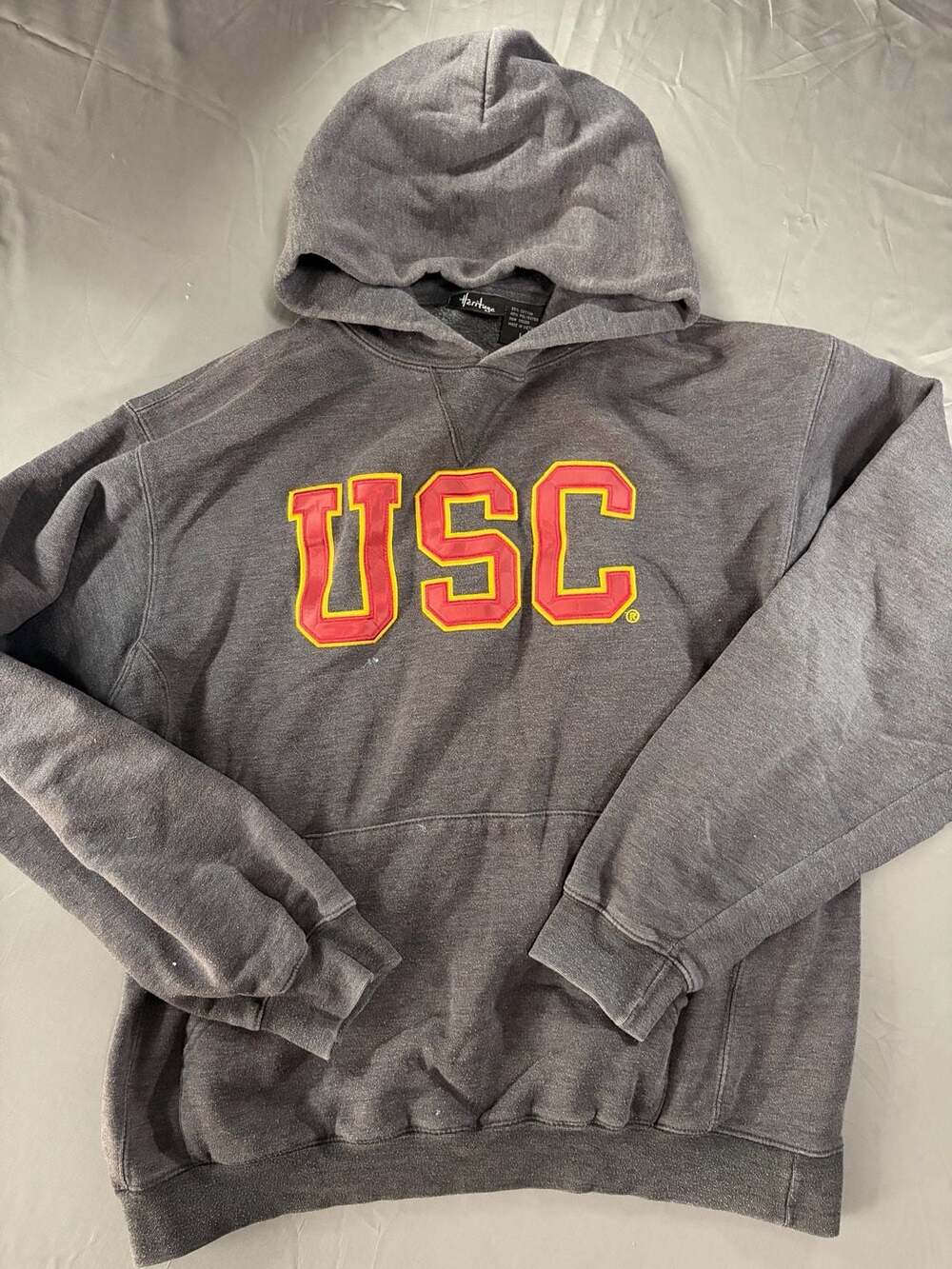 Heritage USC Trojans Gray Pullover Hoodie Sweatshirt Size Large